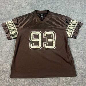 Forever 21 T Shirt Mens Extra Large Brown Mesh Jersey Metallic 93 Logo V Neck
